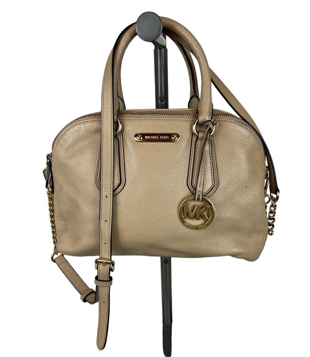 Michael Kors Satchel Handbag w Crossbody Chain Strap Light Tan Leather